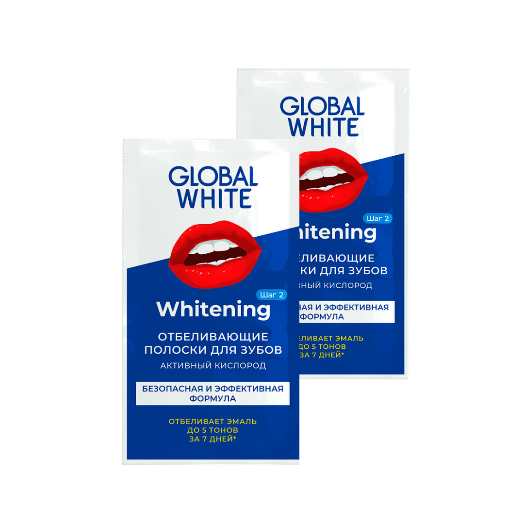 Отбеливающие полоски для зубов Global White / Глобал Вайт “Teeth whitening strips”, 2 саше