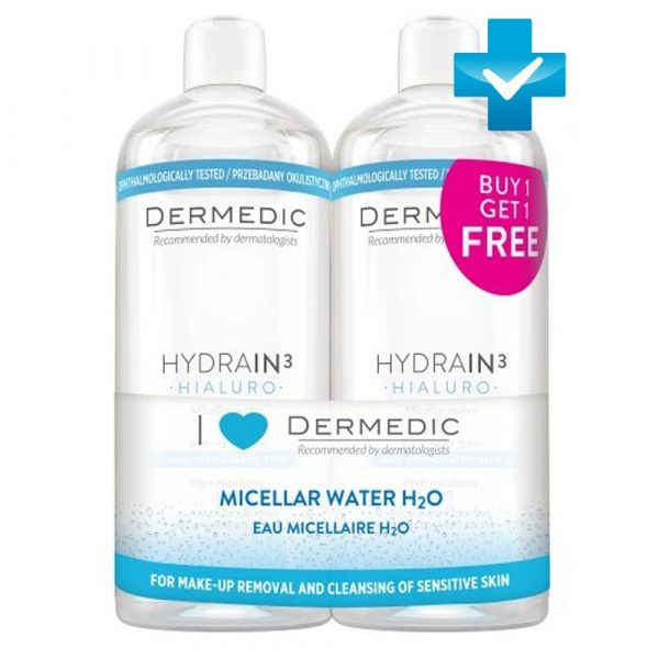 Набор Мицеллярная вода 1+1 H2O Dermedic HYDRAIN3 HIALURO 500мл * 2 шт  