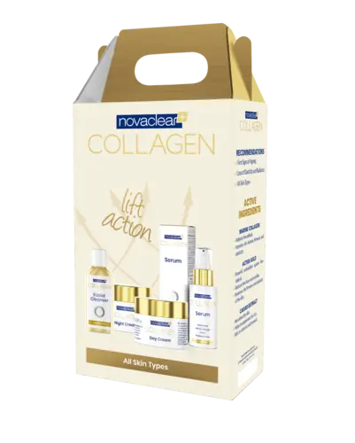 NovaClear Collagen Набор (крем днев. 50мл, крем ночн. 50мл, сывор. 30мл, ср-во для очищ. кожи лица 5  